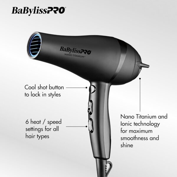 BaBylissPRO Hair Dryer, Nano Titanium 2000-Watt Blow Dryer, Professional/Ionic - Image 4