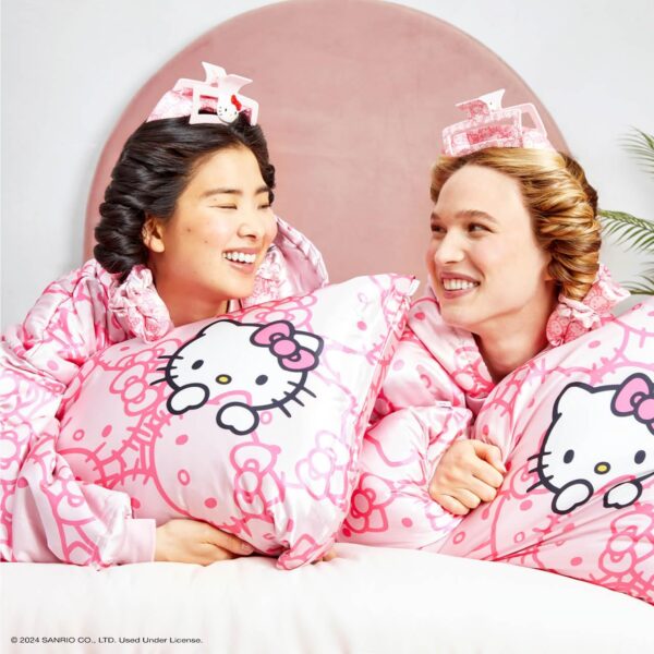 Hello Kitty x Kitsch Satin Jumbo Overnight Heatless Curling Set - Hair Rollers and Curling Rod Headband for No-Heat Soft Curls - Pink Kitty Faces - Image 3