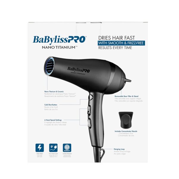 BaBylissPRO Hair Dryer, Nano Titanium 2000-Watt Blow Dryer, Professional/Ionic - Image 5